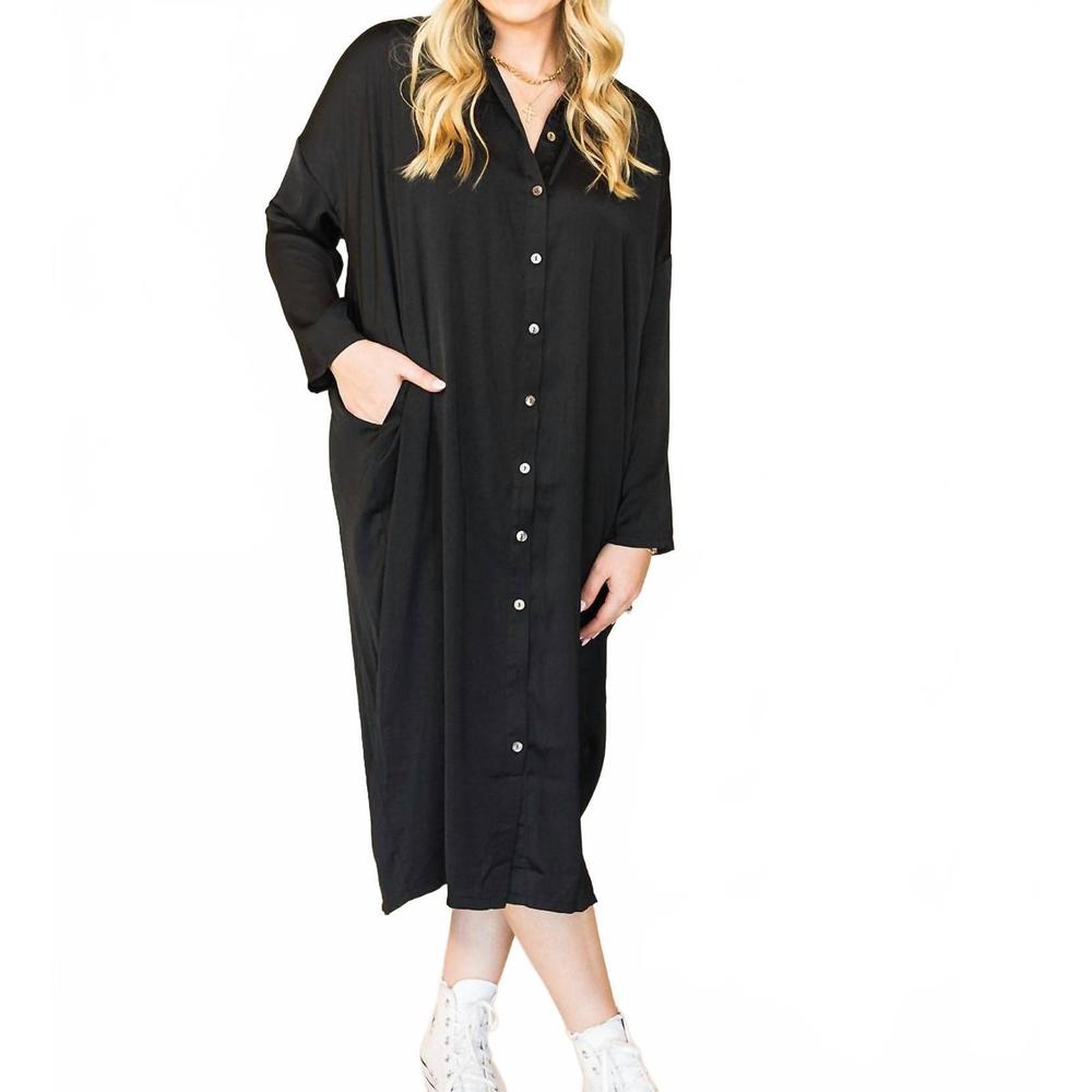 NEW BEFORE YOU COLLECTION satin oversized shirt dress in black